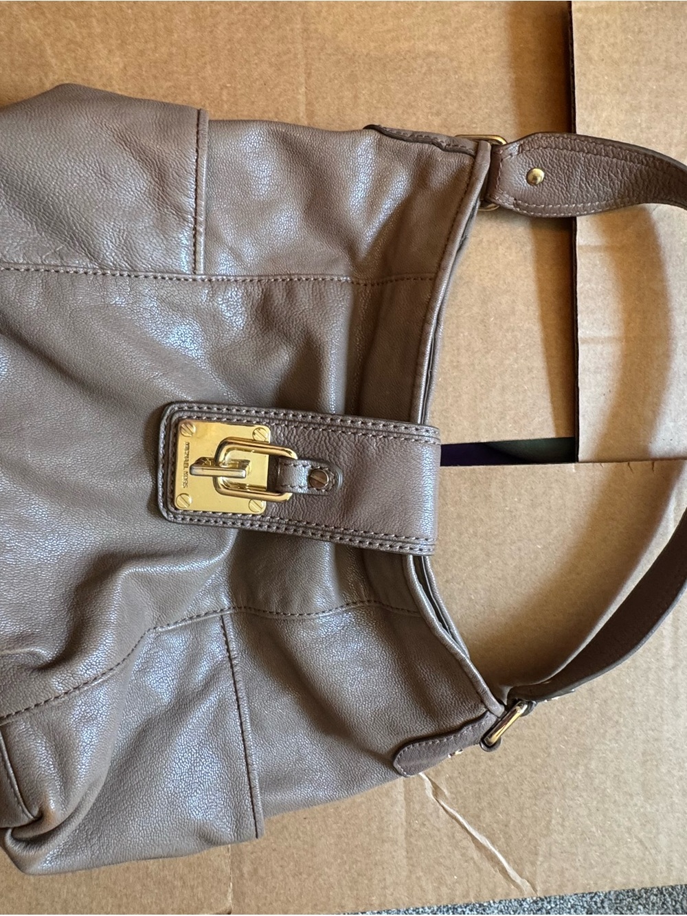 Michael Kors Classic Brown Leather Shoulder Bag with Gold Hardware
